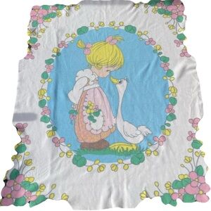 Vintage Precious Moments fleece fabric / blanket cut girl goose soft crafts